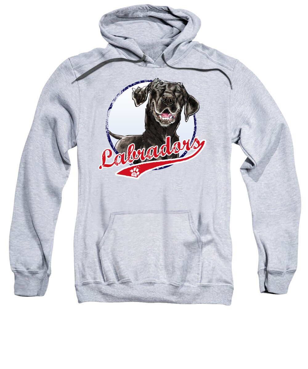 Baseball Sweatshirt featuring the drawing Team Black Lab by Canine Caricatures By John LaFree