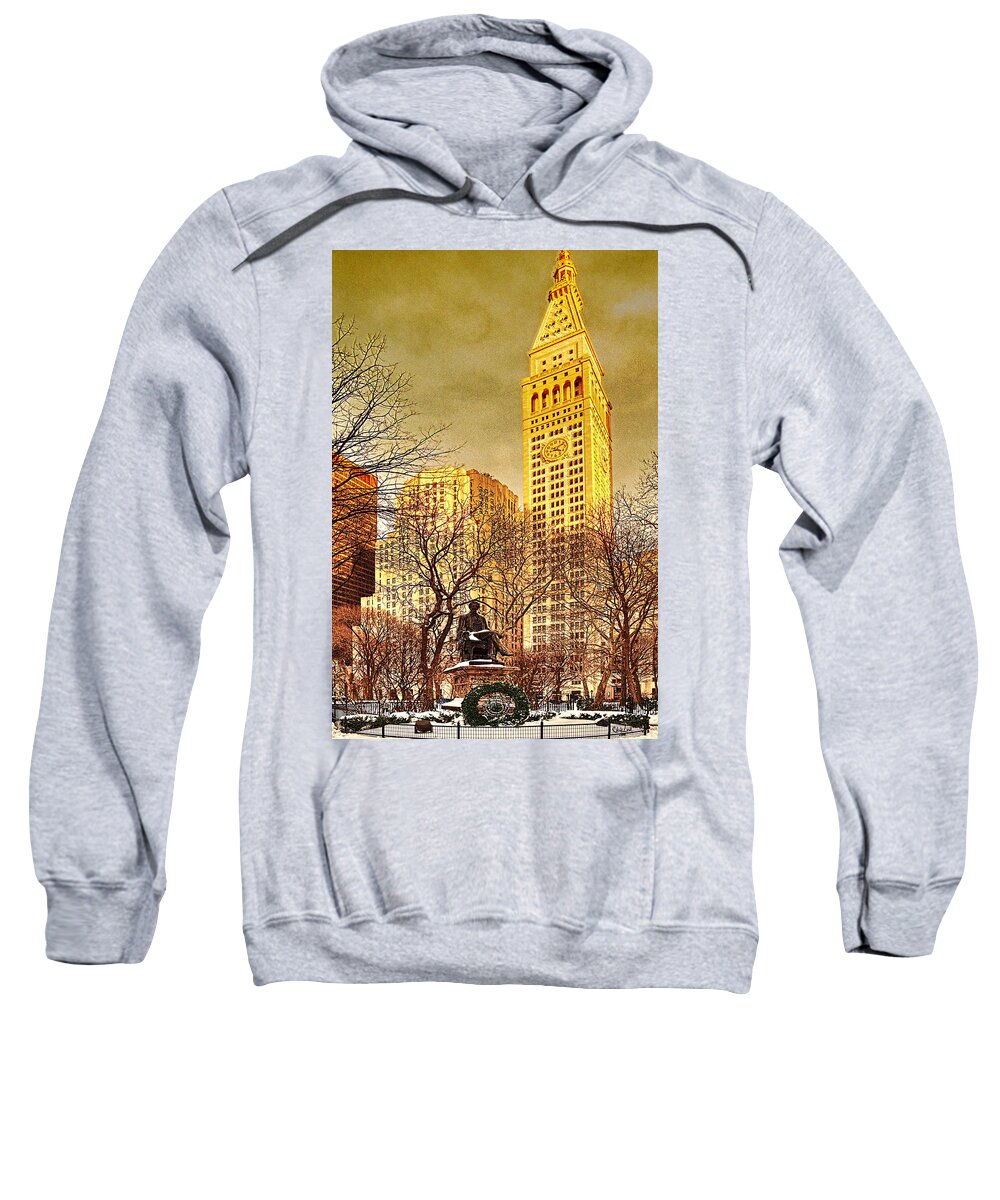 Winter Sweatshirt featuring the photograph Ten Past Four at Madison Square Park by Chris Lord