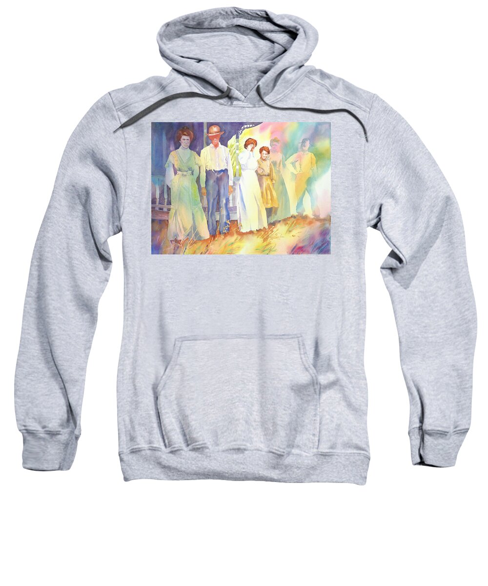 Family Sweatshirt featuring the painting The Aunts Come Calling by Tara Moorman