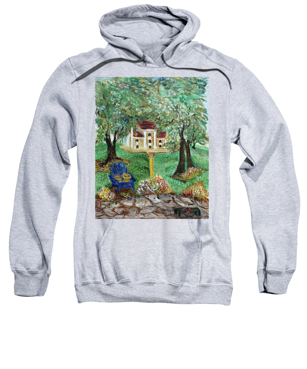 Birdhouse Sweatshirt featuring the painting The Best Seat in the House by Kathy Knopp