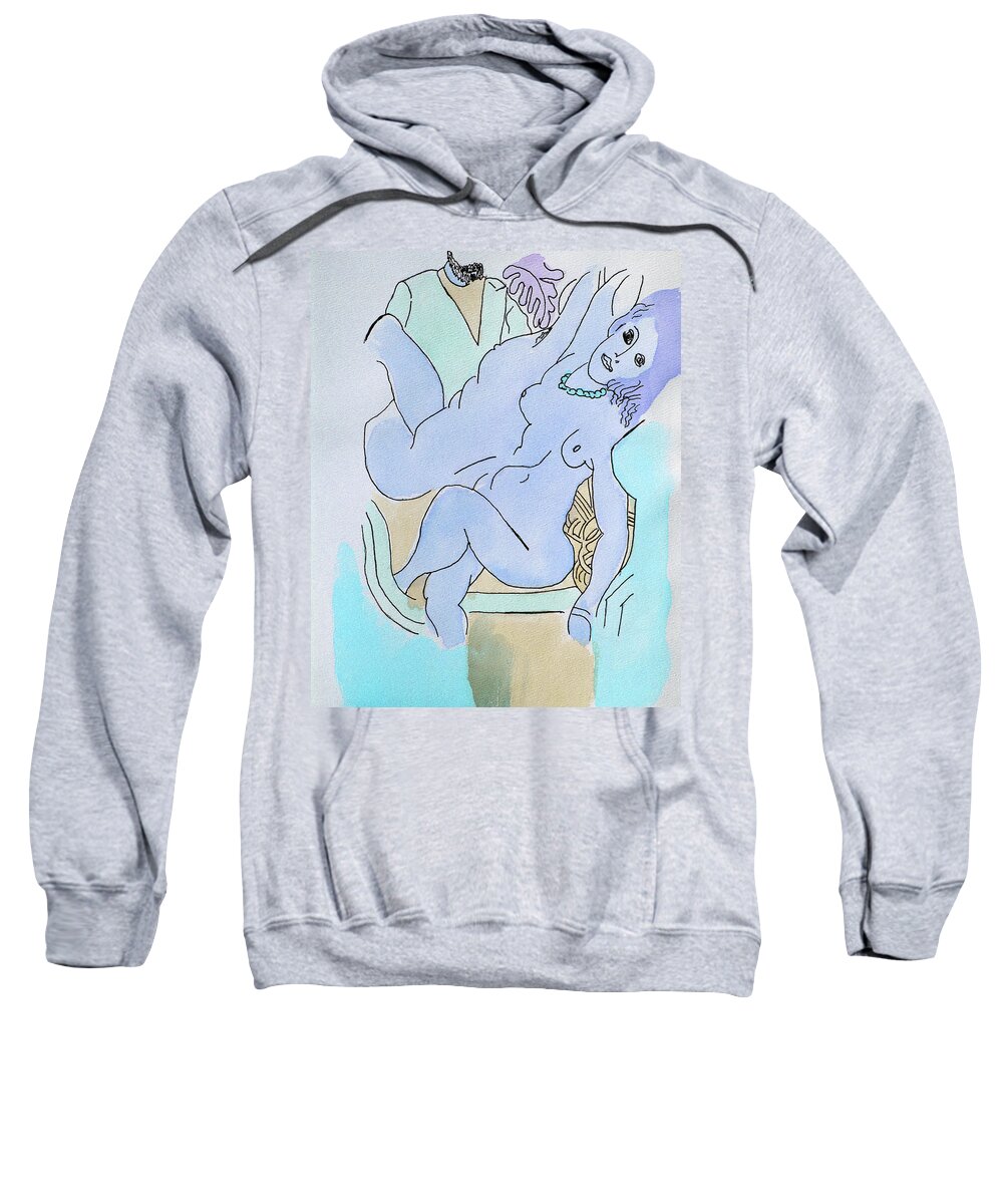 Nude Sweatshirt featuring the painting The Blue Nude by Rein Nomm