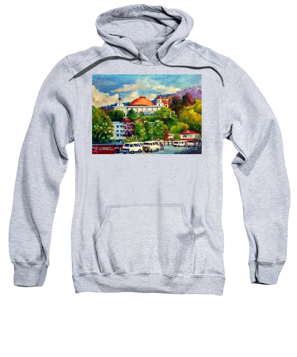 City Sweatshirt featuring the painting The Church and Central Taxi Terminal. by Jason Sentuf