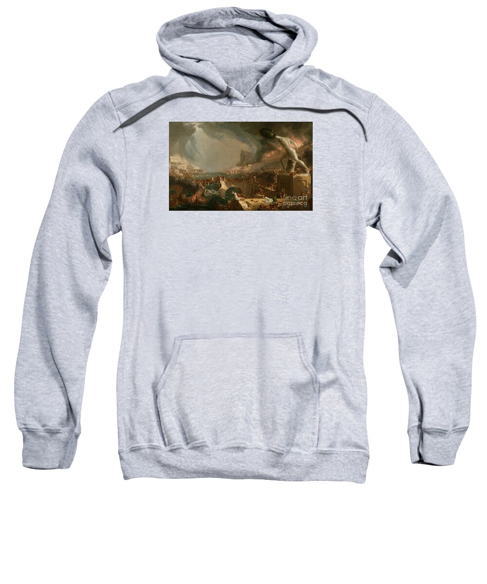 Cole Thomas Sweatshirt featuring the painting The Course of Empire Destruction #6 by Celestial Images