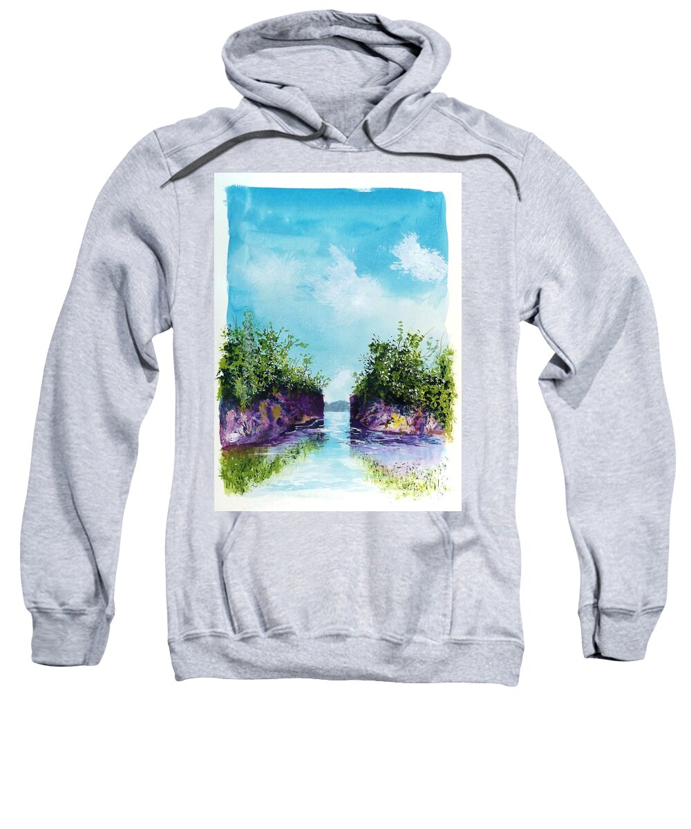 Water Landscape Sweatshirt featuring the painting The Cove by David Neace