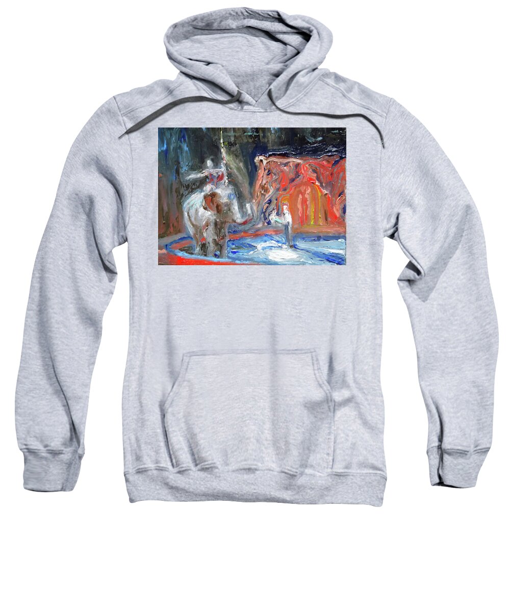 Elephant Sweatshirt featuring the painting The Final Curtain by Susan Esbensen