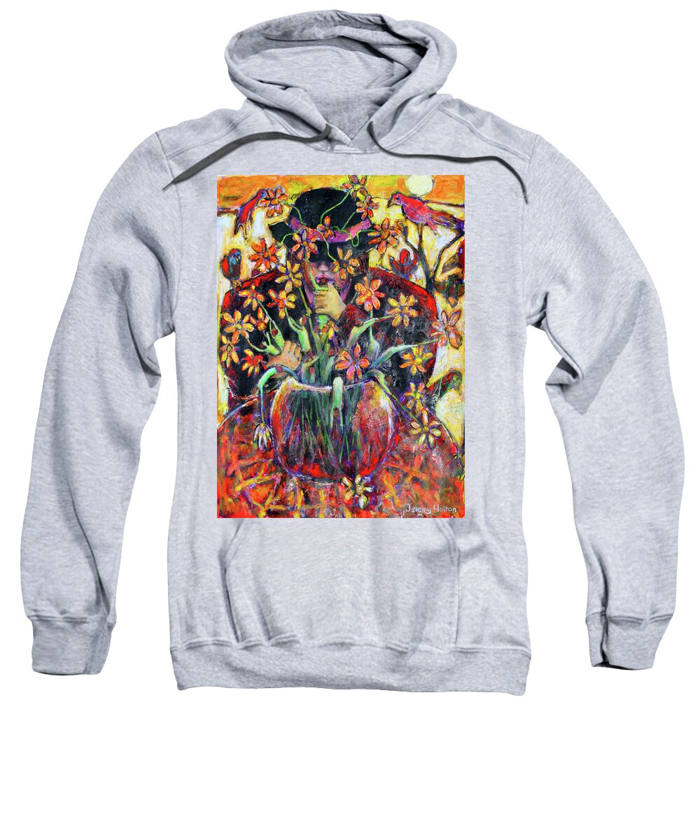 Animals Sweatshirt featuring the painting The flower arranger by Jeremy Holton