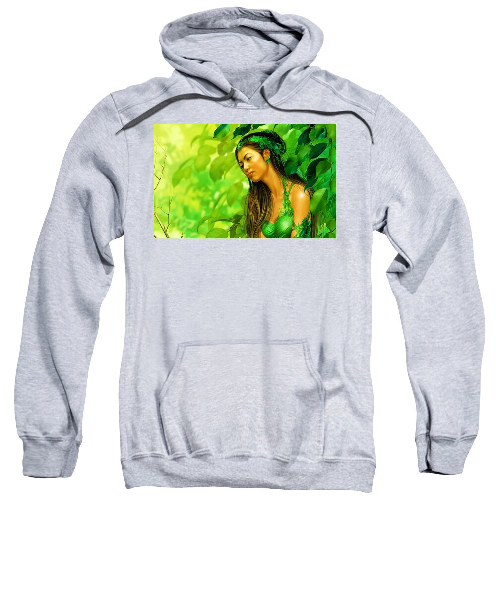 The Forest Maiden Sweatshirt featuring the painting The Forest Maiden by David Sanders