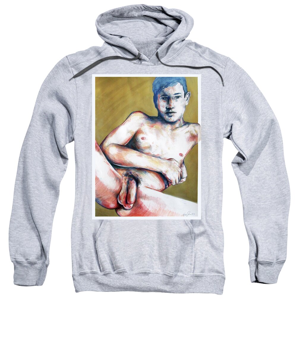 Golden Boy Sweatshirt featuring the painting The Golden Boys Stares Back by Rene Capone