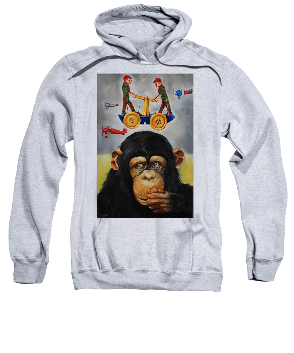 Tin Toys Sweatshirt featuring the painting The Magnificent Flying Strauss by Jean Cormier