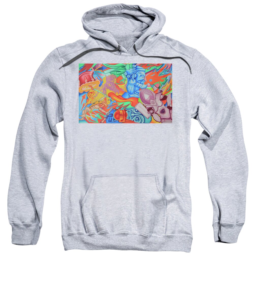 Spiritual Psychedelic Pop Sweatshirt featuring the drawing The Miracle of St. George the Dragon Slayer -Top Panel by Andrew Chambers