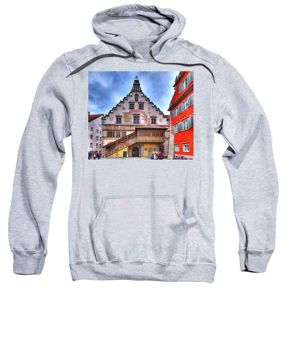 Antique Sweatshirt featuring the photograph the old townhall on the island of Lindau at the Lake Constance by Gina Koch