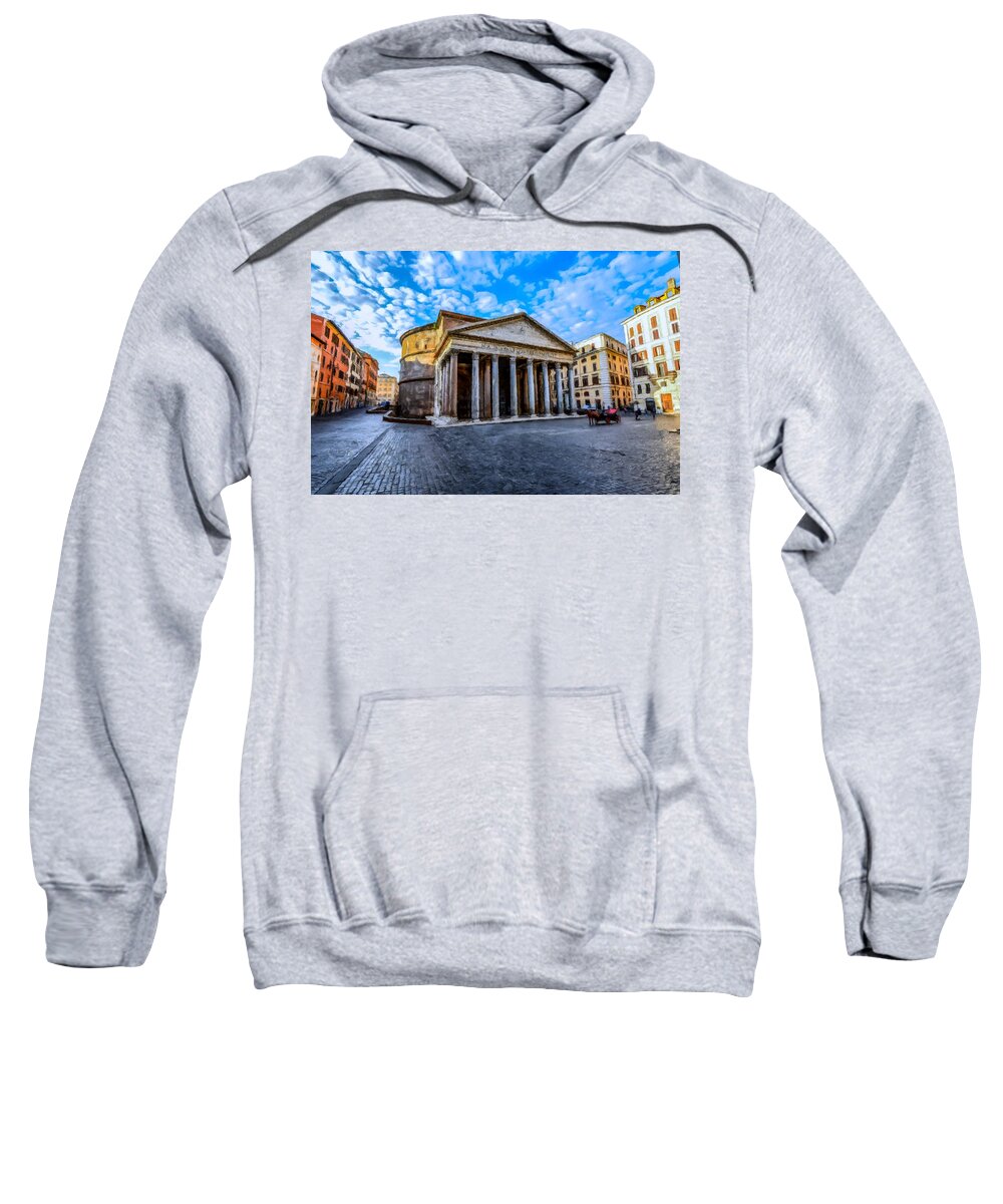 The Pantheon Sweatshirt featuring the painting The Pantheon Rome by David Dehner