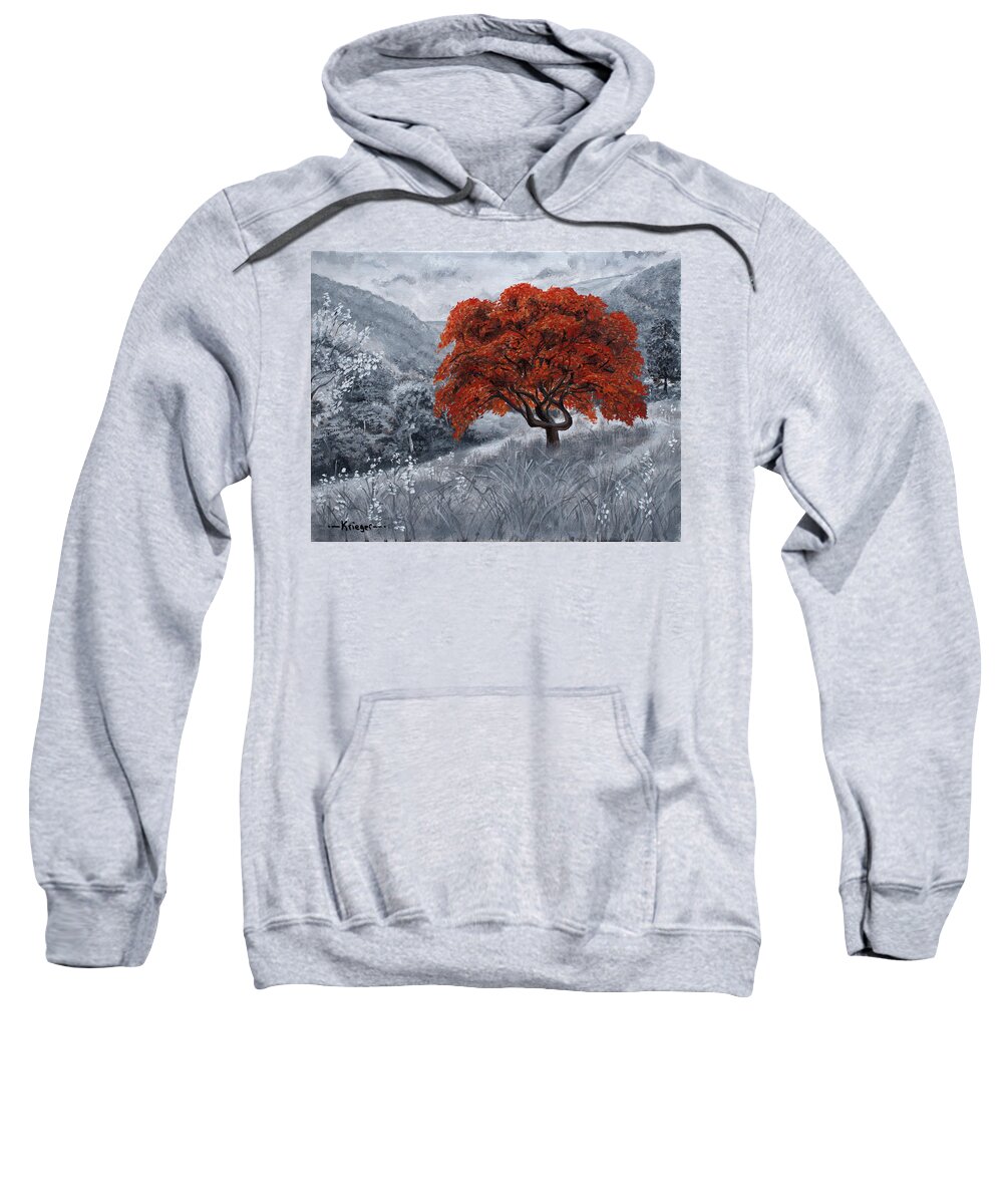 Grayscale Sweatshirt featuring the painting The Red Tree by Stephen Krieger