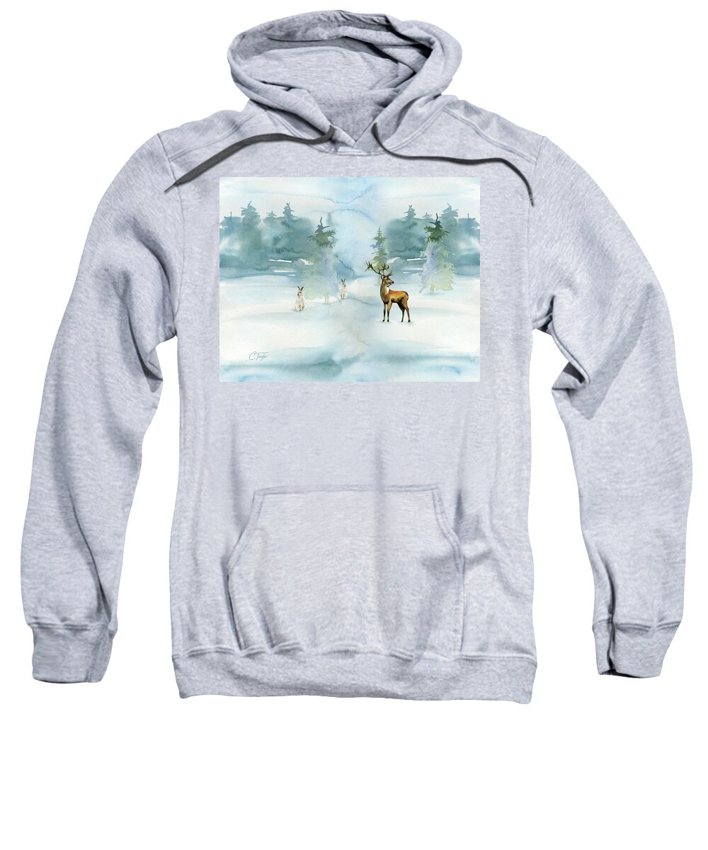 Deer Sweatshirt featuring the digital art The Soft Arrival of Winter by Colleen Taylor