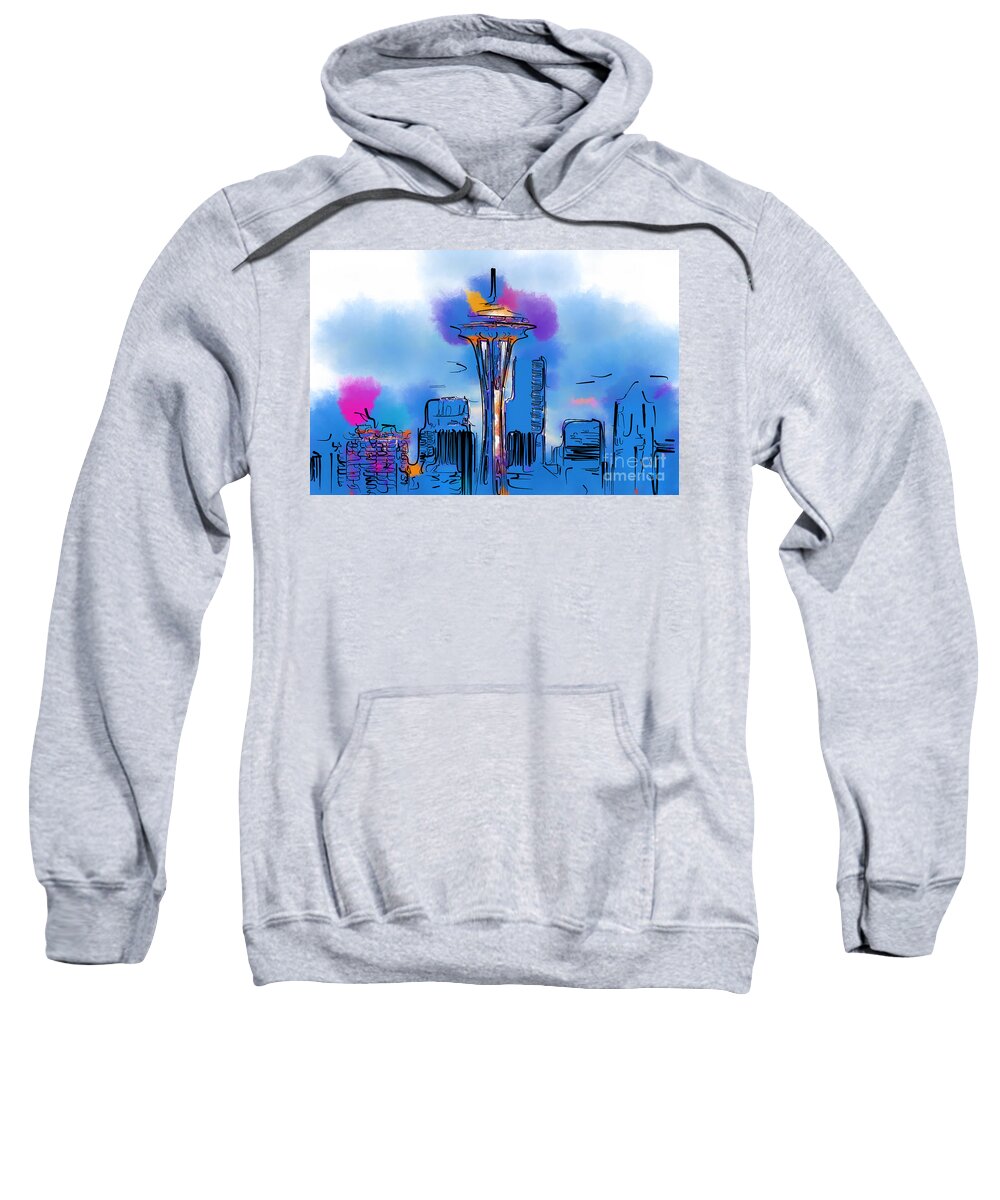 Seattle Sweatshirt featuring the digital art The Space Needle In Soft Abstract by Kirt Tisdale