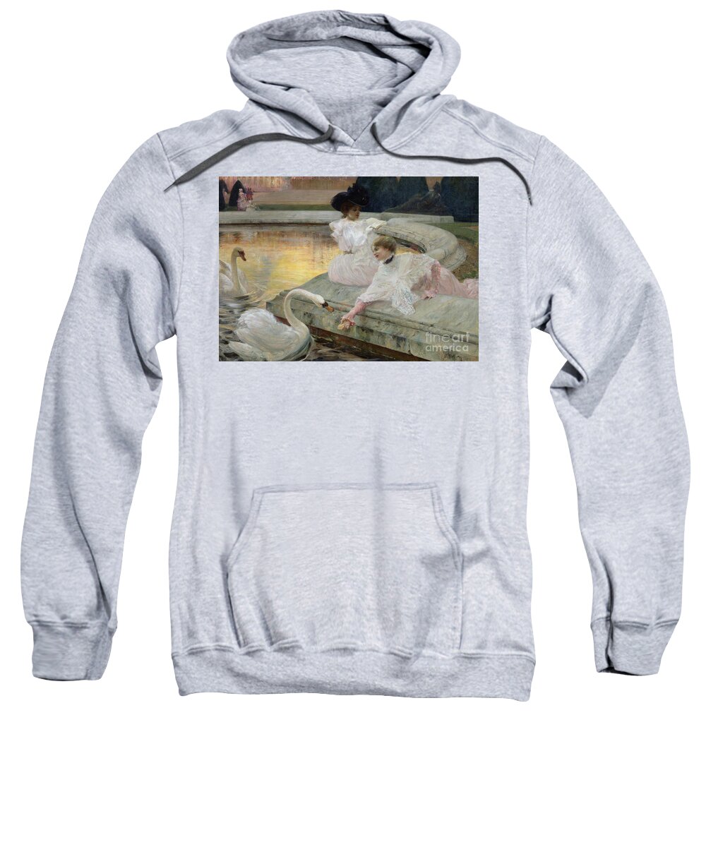 Swan Sweatshirt featuring the painting The Swans by Joseph Marius Avy