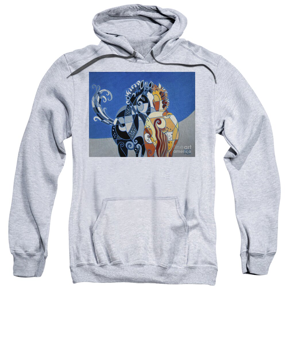 Horse Sweatshirt featuring the painting The Tao of Friendship by Barbara Rush