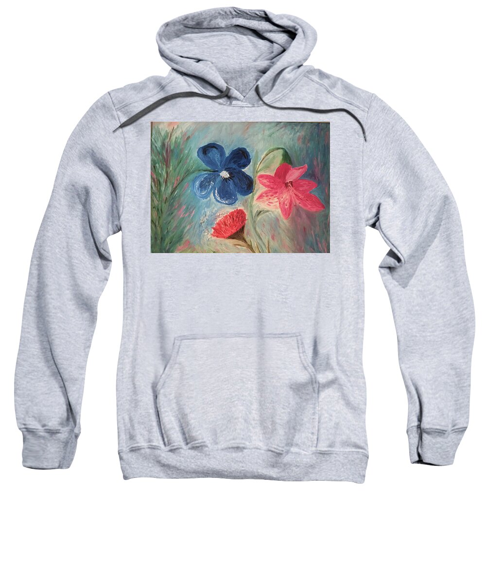 Flowers Sweatshirt featuring the painting The Three Flowers by Susan Grunin