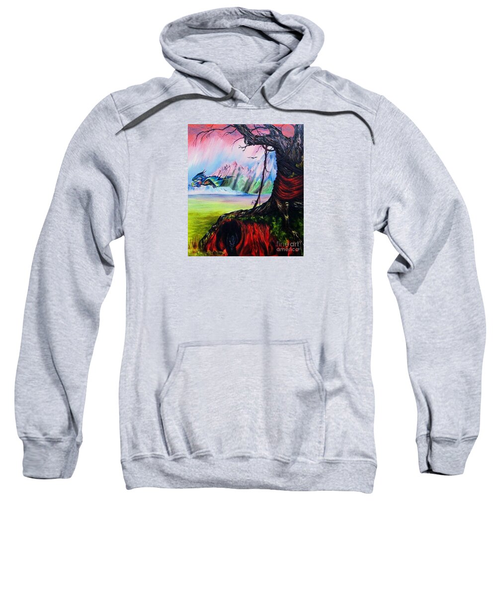 Dragons Sweatshirt featuring the painting Where Dragons Dwell by Georgia Doyle