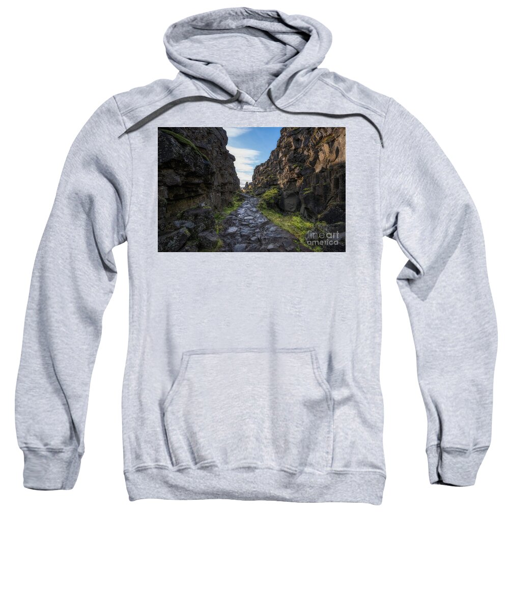 Pingvellir Sweatshirt featuring the photograph The Walk Between Continental Plates by Michael Ver Sprill