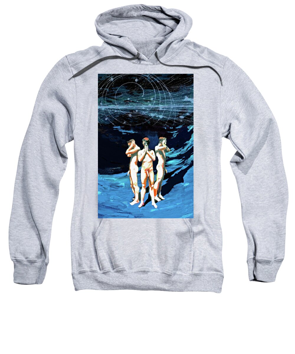 Nude Figures Sweatshirt featuring the painting Three Boys, Hear No Evil, Speak No Evil, See No Evil by Rene Capone
