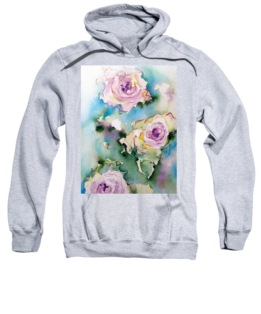 Purple Roses Sweatshirt featuring the painting Three Purple Roses by Britta Zehm