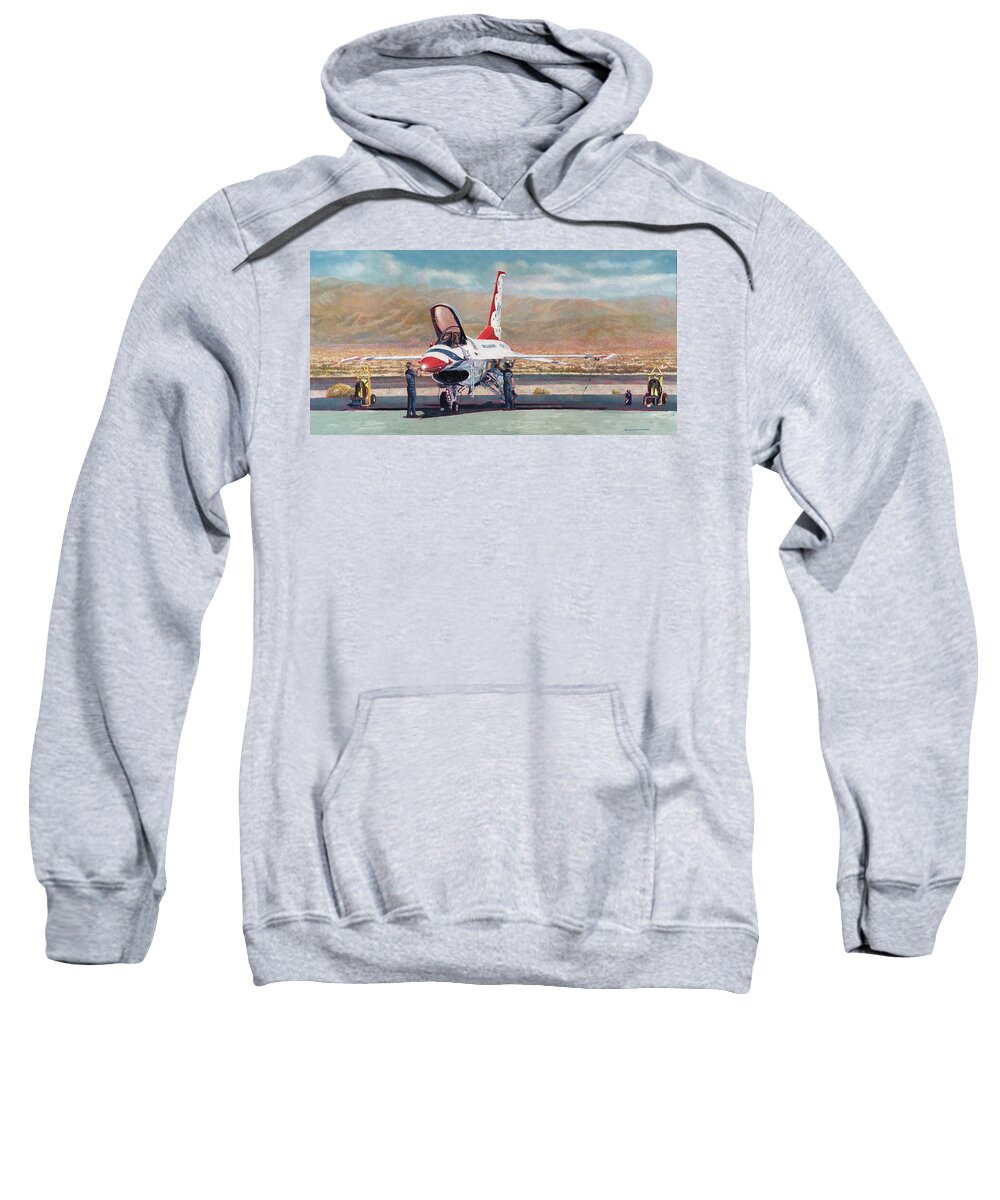 Aviation Sweatshirt featuring the painting Thunderbird Maintenance by Douglas Castleman