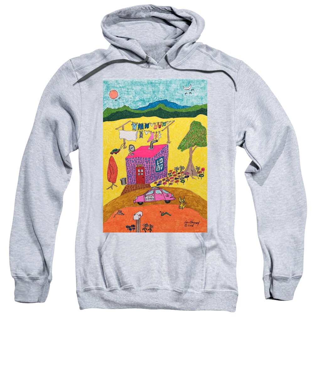  Sweatshirt featuring the painting Tiny House with Clothesline by Lew Hagood