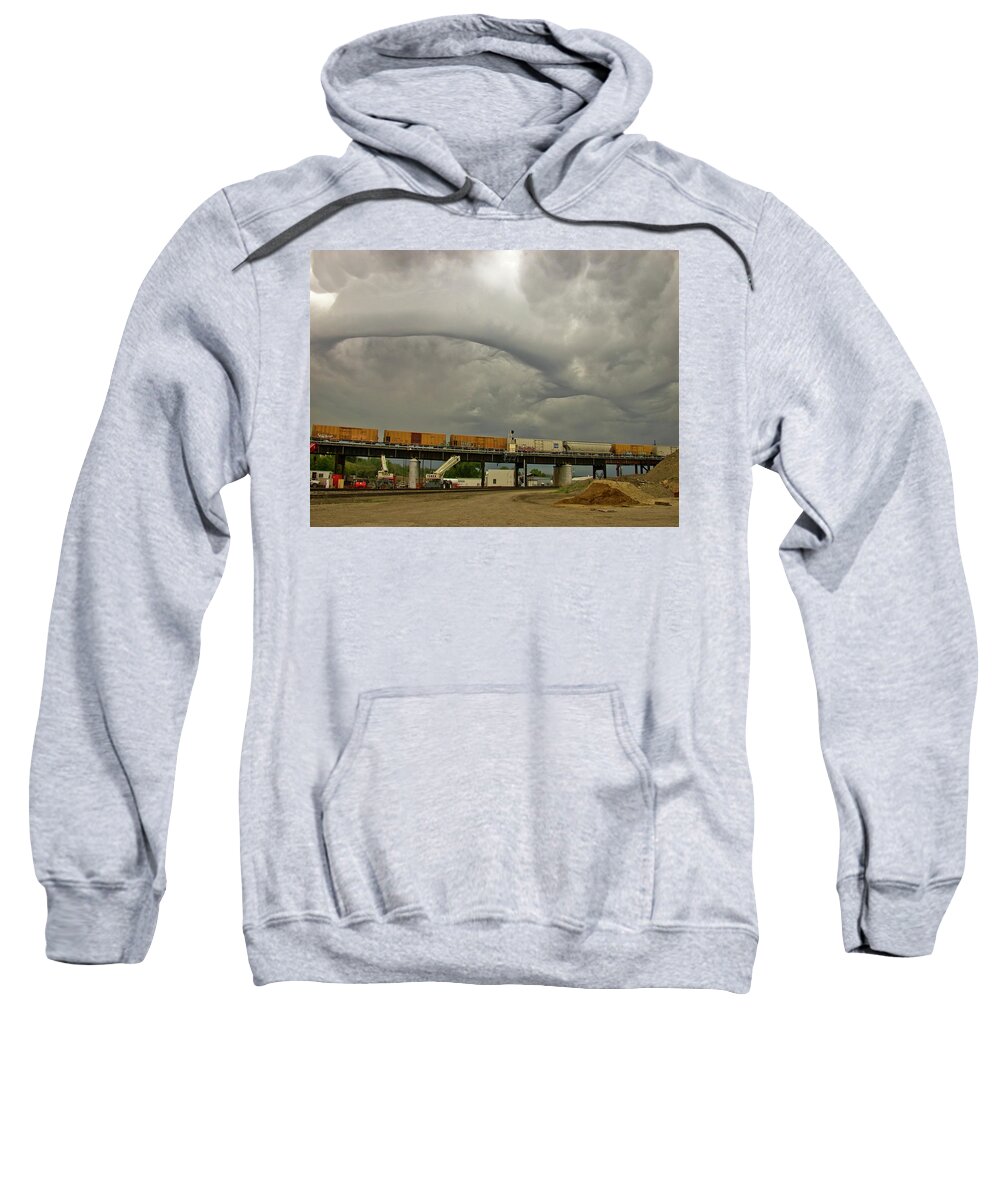 Kansas City Sweatshirt featuring the photograph Tornados over Trains by Tim Mulina