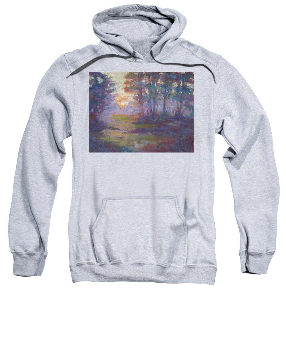 Sunrise Sweatshirt featuring the pastel Trees in the mist by Barbara O'Toole