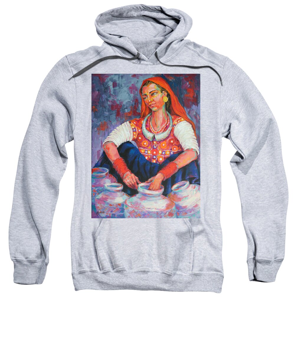 Tribal Woman Sweatshirt featuring the painting Tribal Beauty of Kutch by Jyotika Shroff