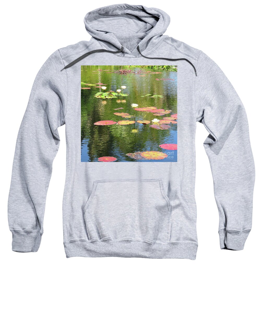 Lily Pad Flowers Sweatshirt featuring the digital art Tropical Pond Flowers by Sharon Weiss