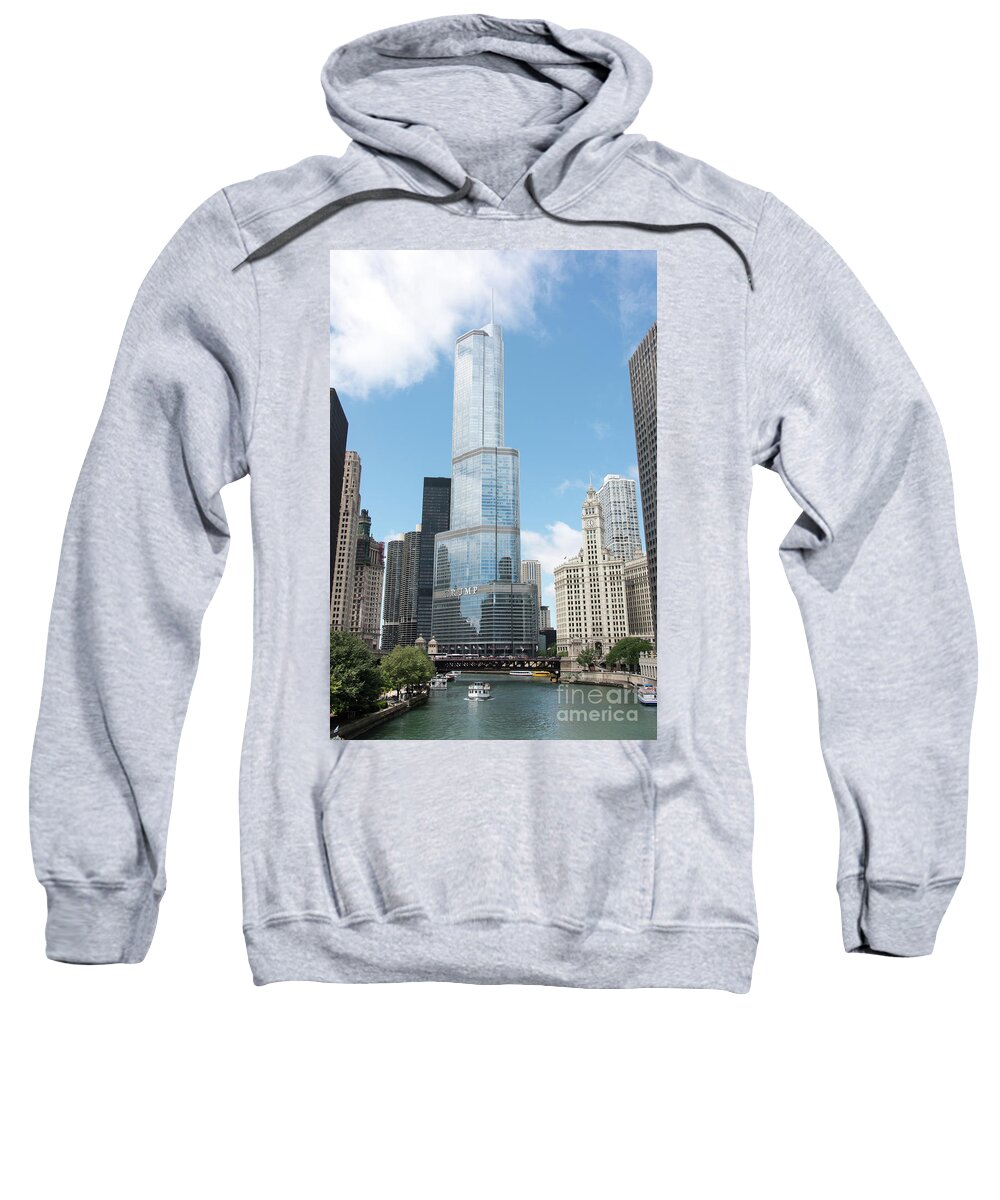 Boats Sweatshirt featuring the photograph Trump Tower Overlooking the Chicago River by David Levin