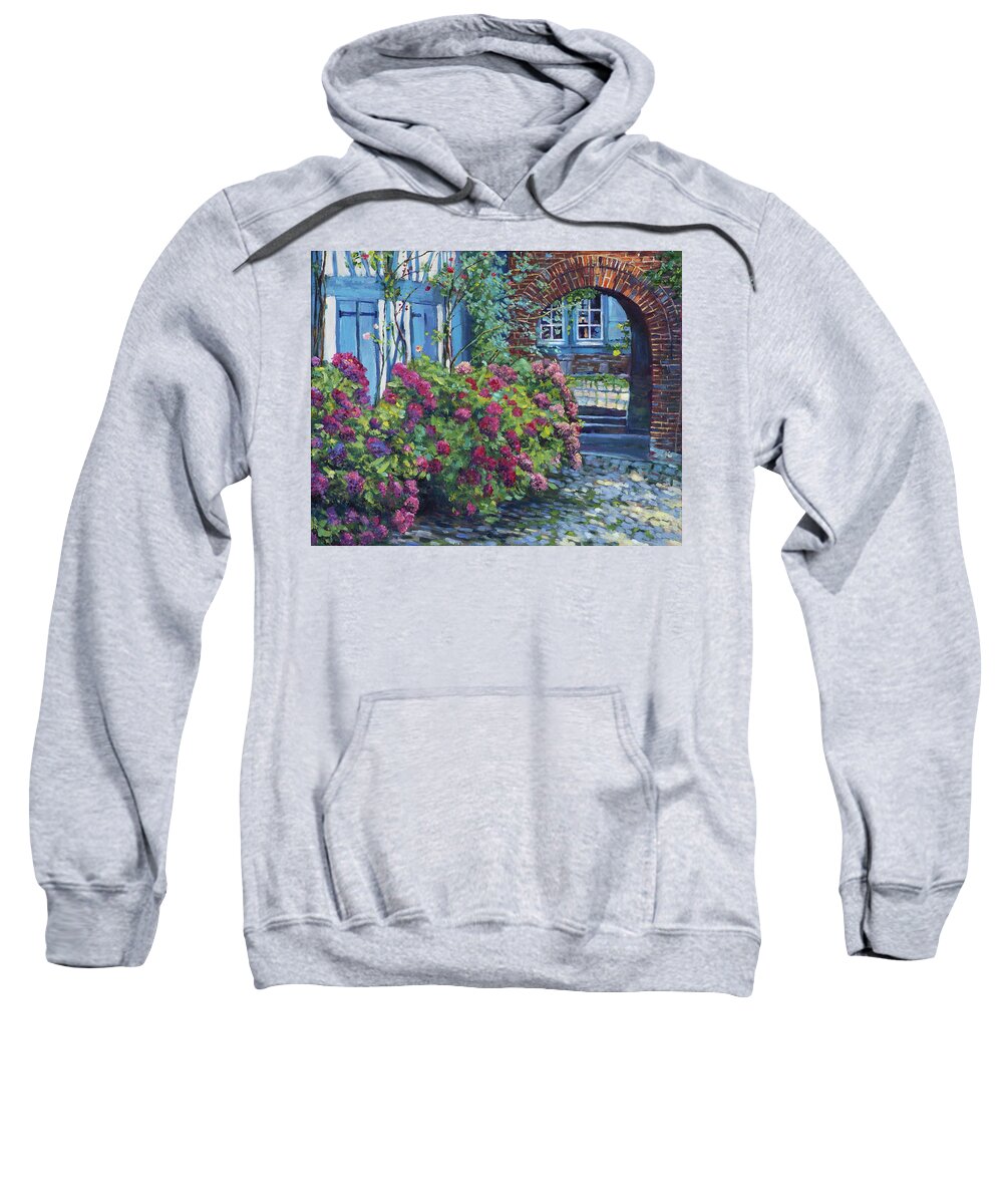 Gardens Sweatshirt featuring the painting Tudor Hydrangea Garden by David Lloyd Glover