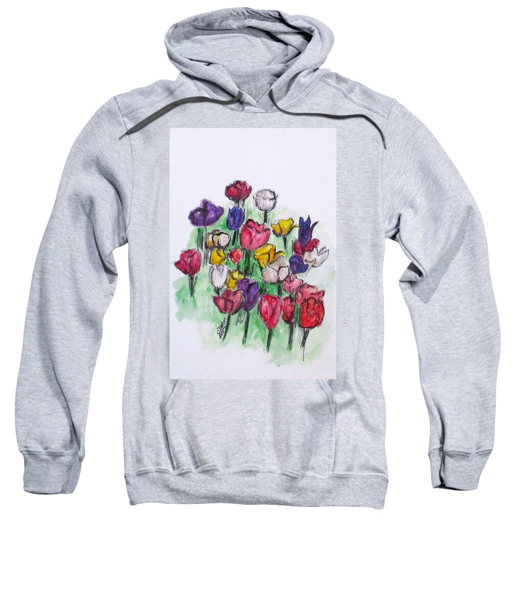 Tulips Sweatshirt featuring the painting Tulip Bed by Clyde J Kell