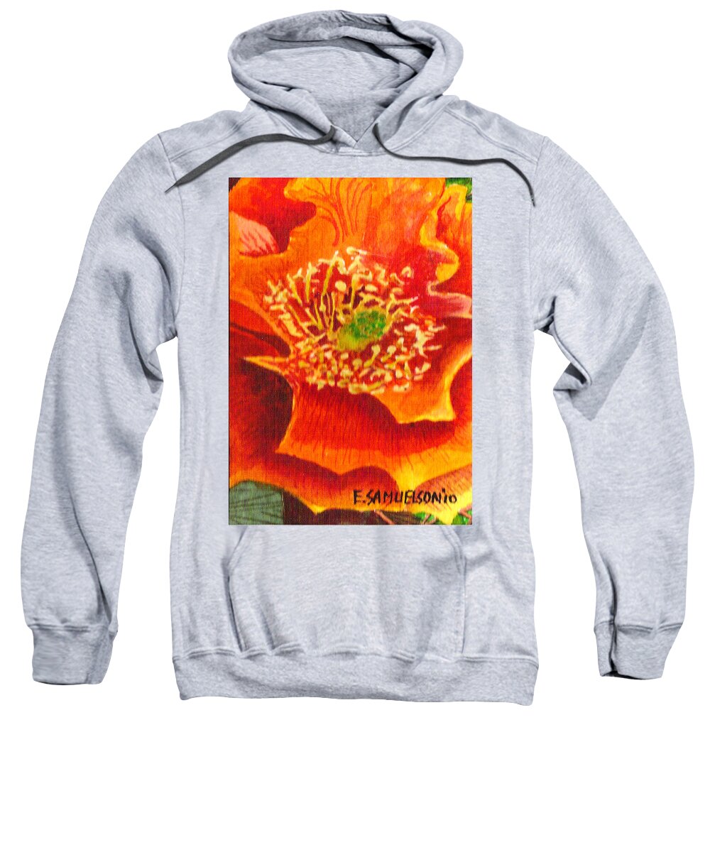 Orange Sweatshirt featuring the painting Tulip Prickly Pear by Eric Samuelson