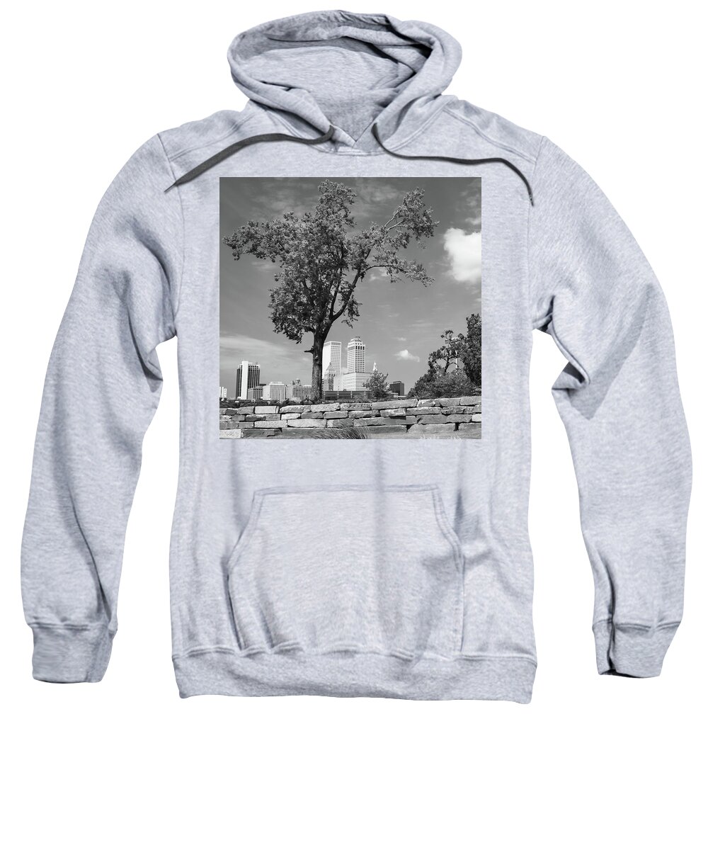 America Sweatshirt featuring the photograph Tulsa Skylne in Black and White - Sqaure Art by Gregory Ballos