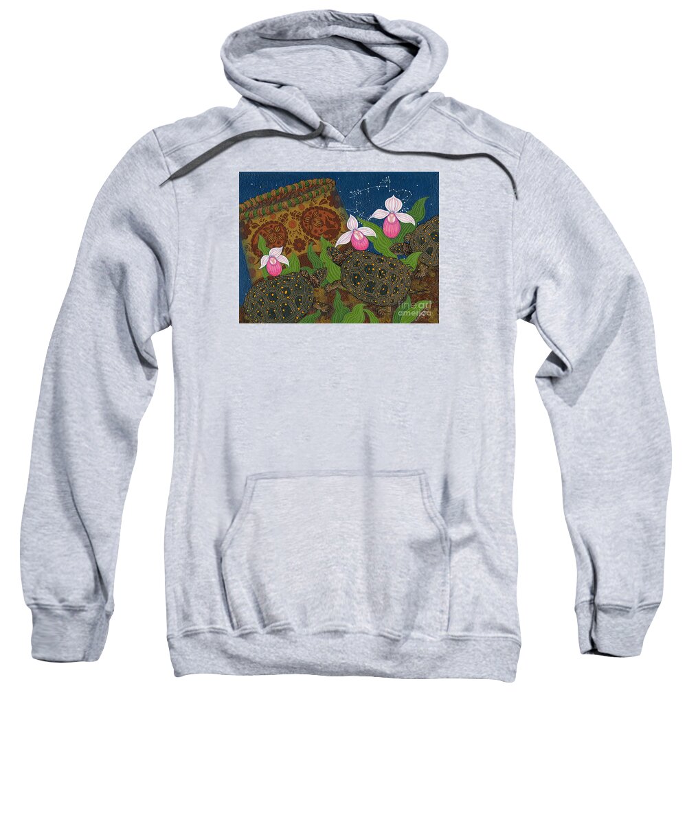 American Indian Paintings Sweatshirt featuring the painting Turtle - Mihkinahk by Chholing Taha