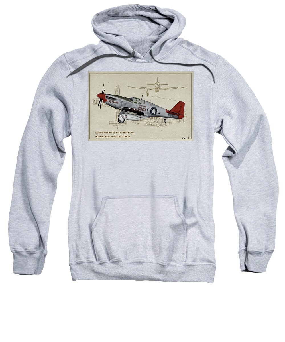 332nd Fighter Group Sweatshirt featuring the digital art Tuskegee P-51B By Request - Profile Art by Tommy Anderson