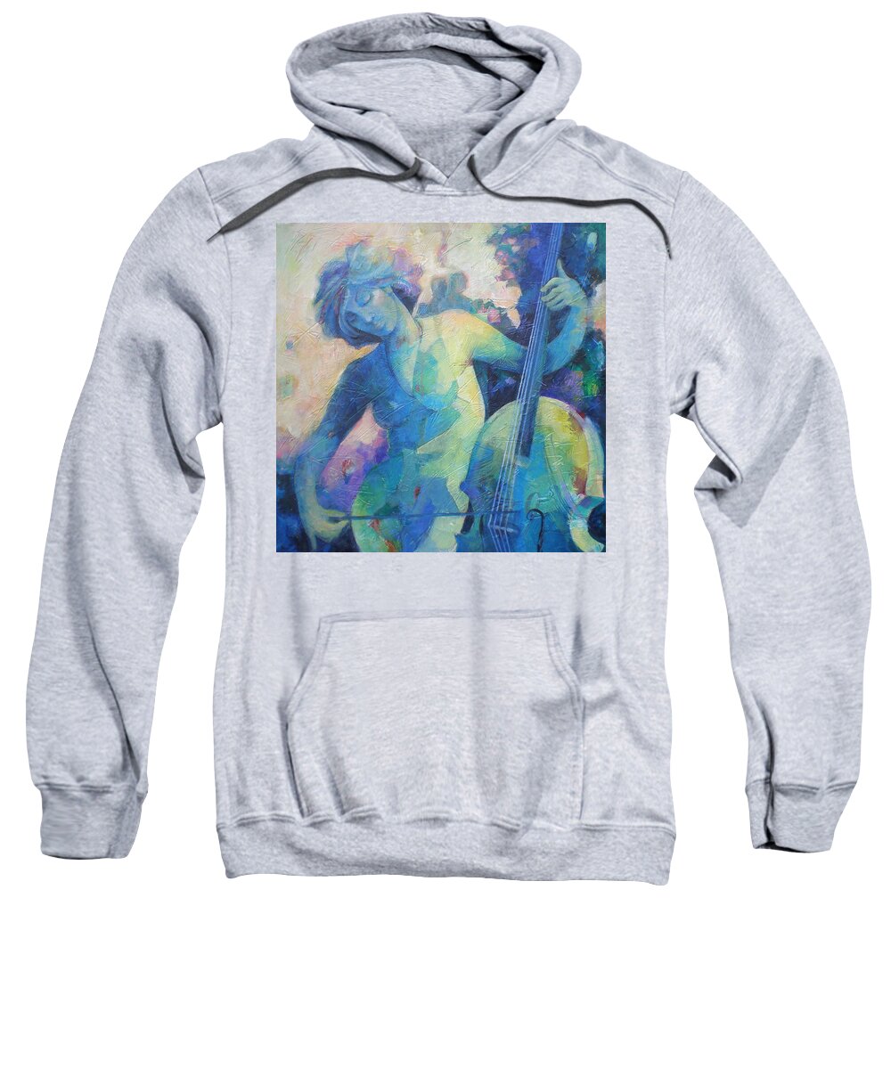 Susanne Clark Sweatshirt featuring the painting Twilight Rhapsody - Lady Playing the Cello by Susanne Clark