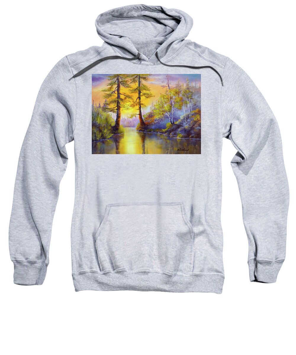 Landscape Sweatshirt featuring the painting Twin Pines by Wayne Enslow