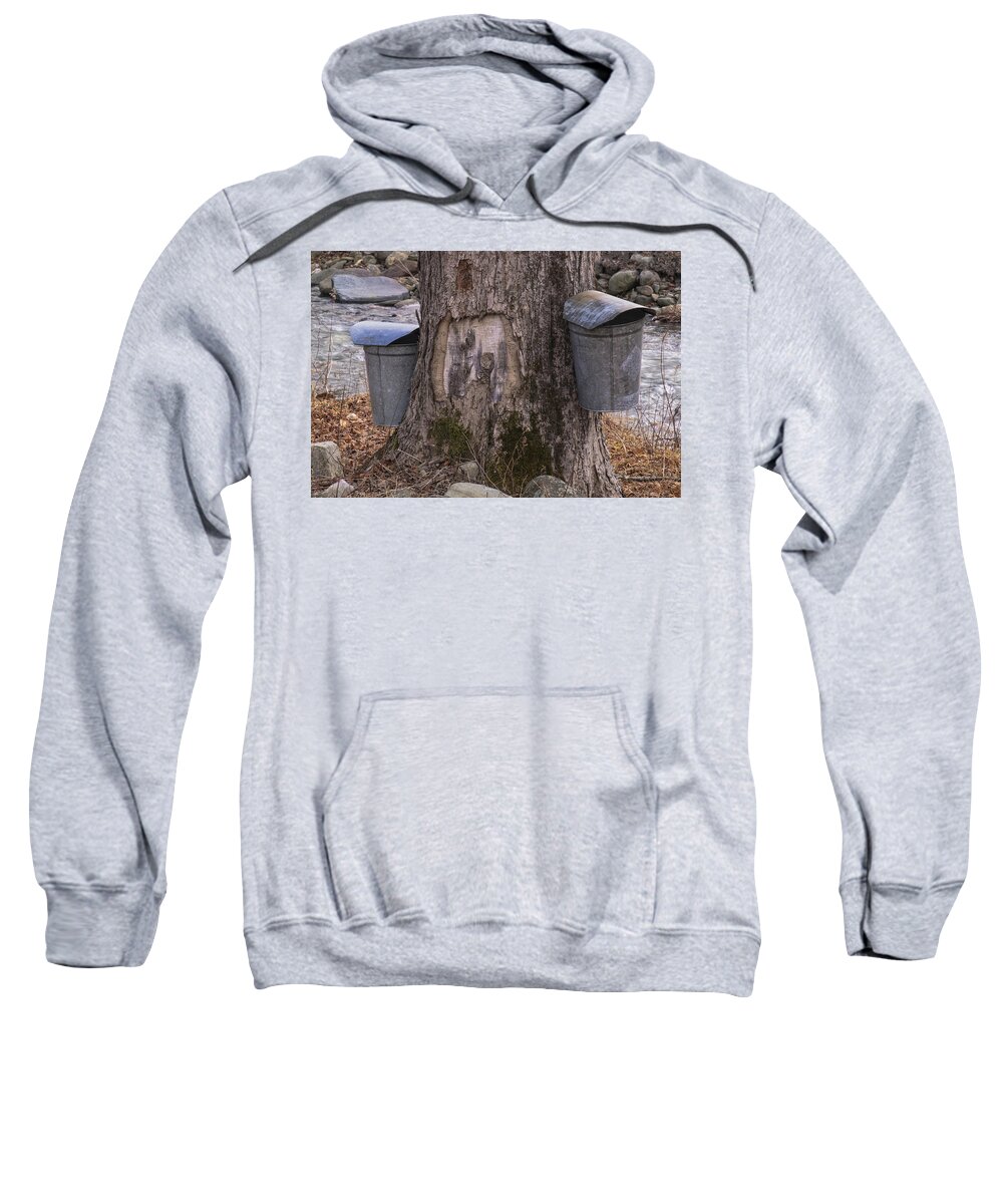Maple Trees Sweatshirt featuring the photograph Two Syrup Buckets by Tom Singleton