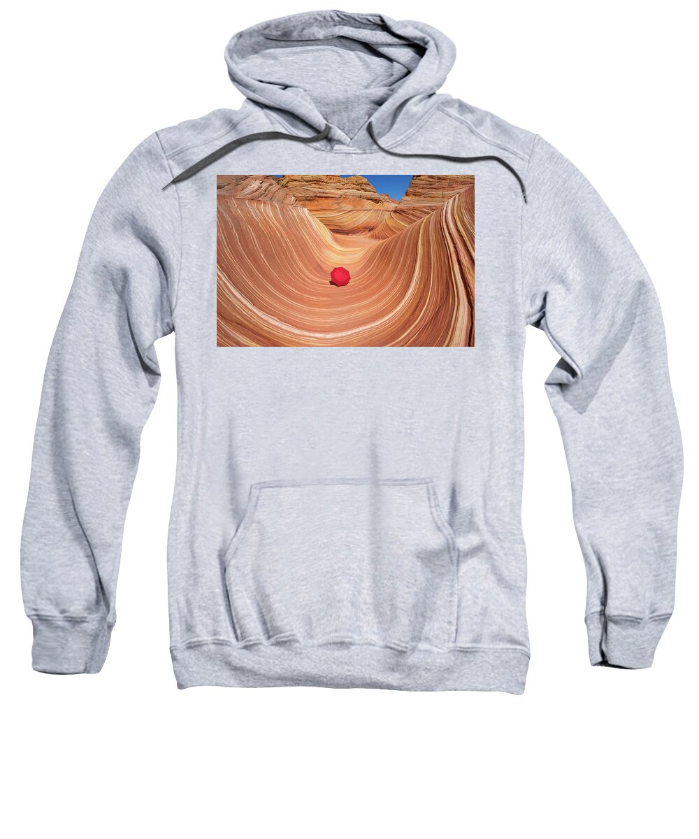 The Wave Sweatshirt featuring the photograph Red umbrella at the wave by Philip Cho