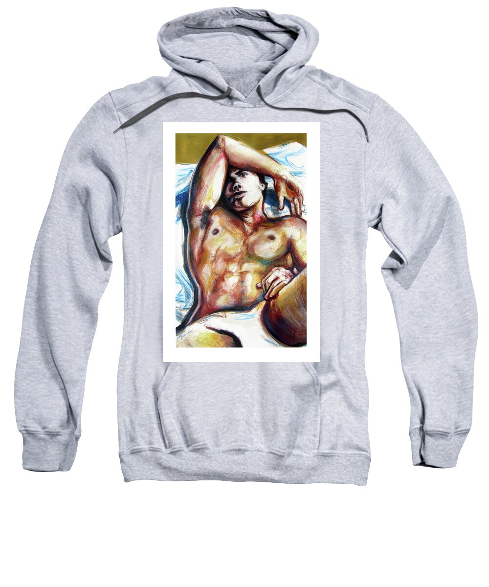 Golden Boy Sweatshirt featuring the painting Undressed Male Figure from Europe by Rene Capone
