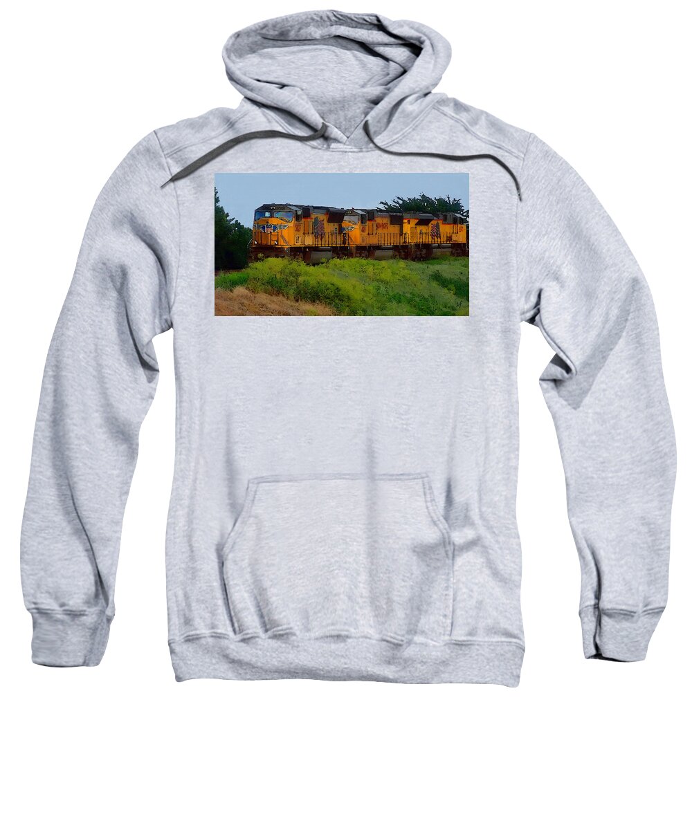Railroad Sweatshirt featuring the mixed media Union Pacific Line by Shelli Fitzpatrick