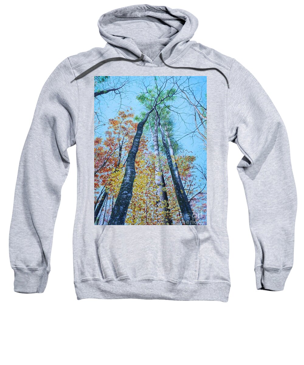 Joyce Kilmore Memorial Forest Sweatshirt featuring the painting Up Into The Trees by Mike Ivey