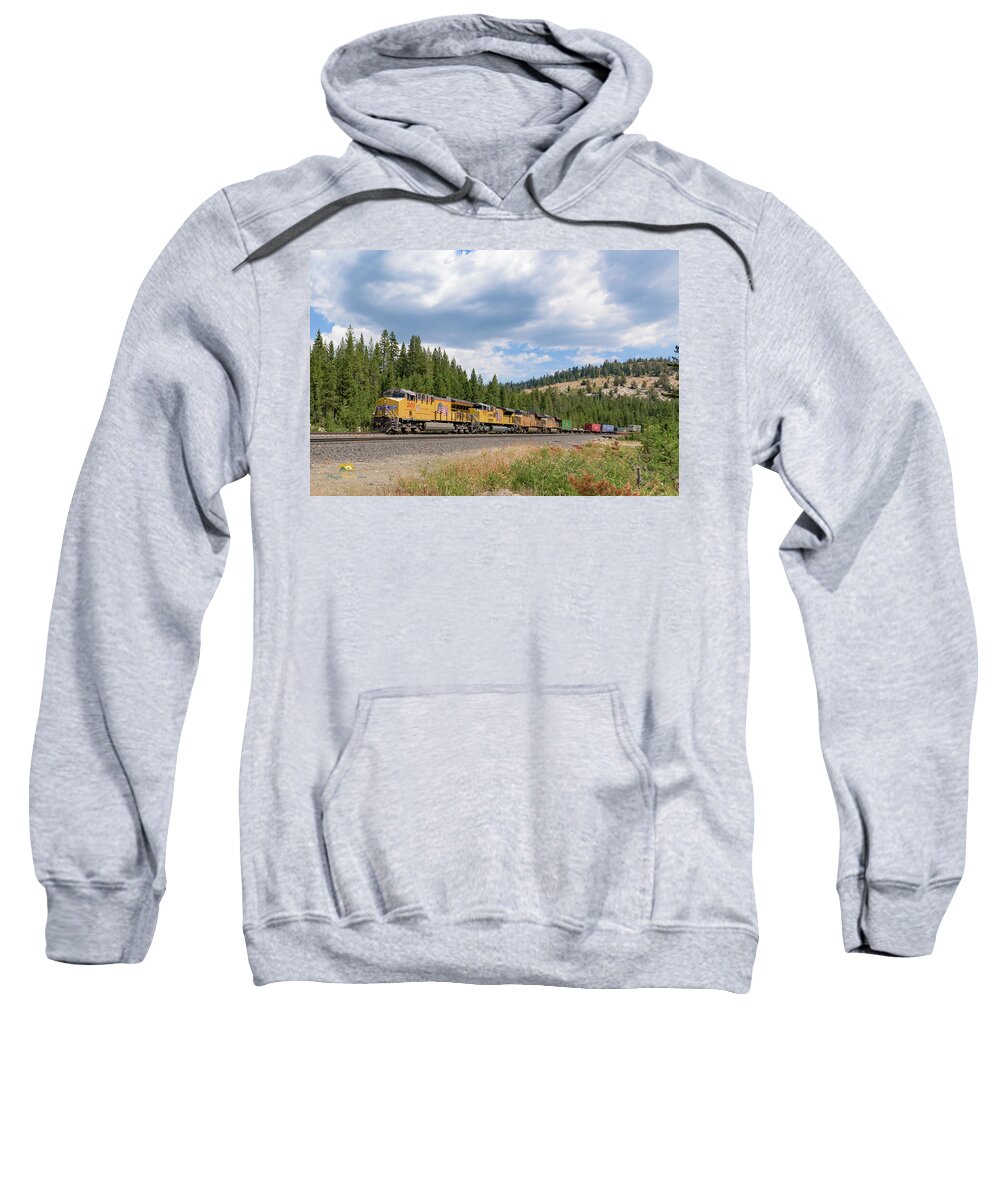 Donner Pass Sweatshirt featuring the photograph UP2650 westbound from Donner Pass by Jim Thompson