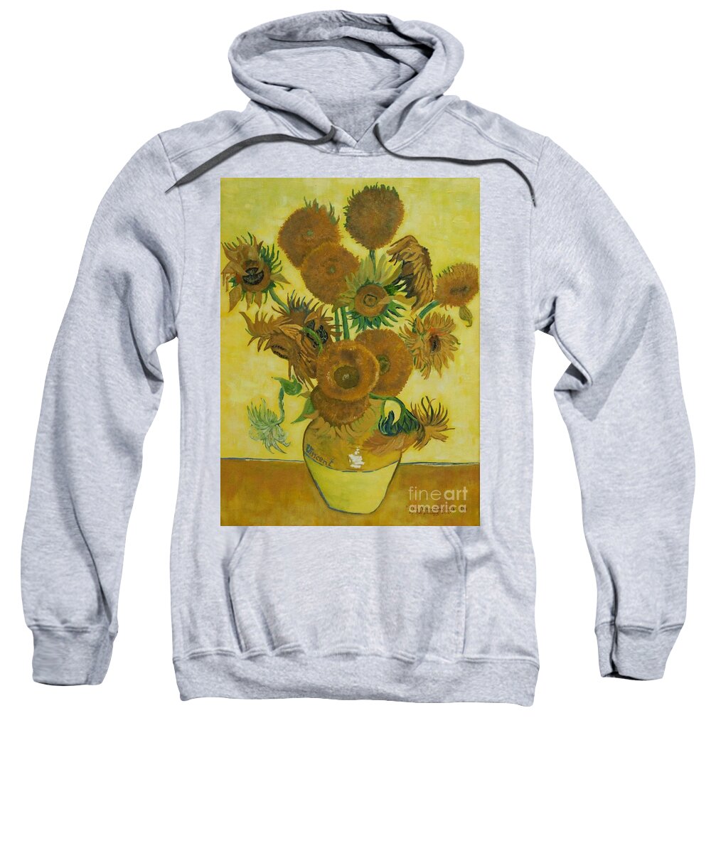 Sunflowers Sweatshirt featuring the painting Vase withFifteen Sunflowers by Bob Williams