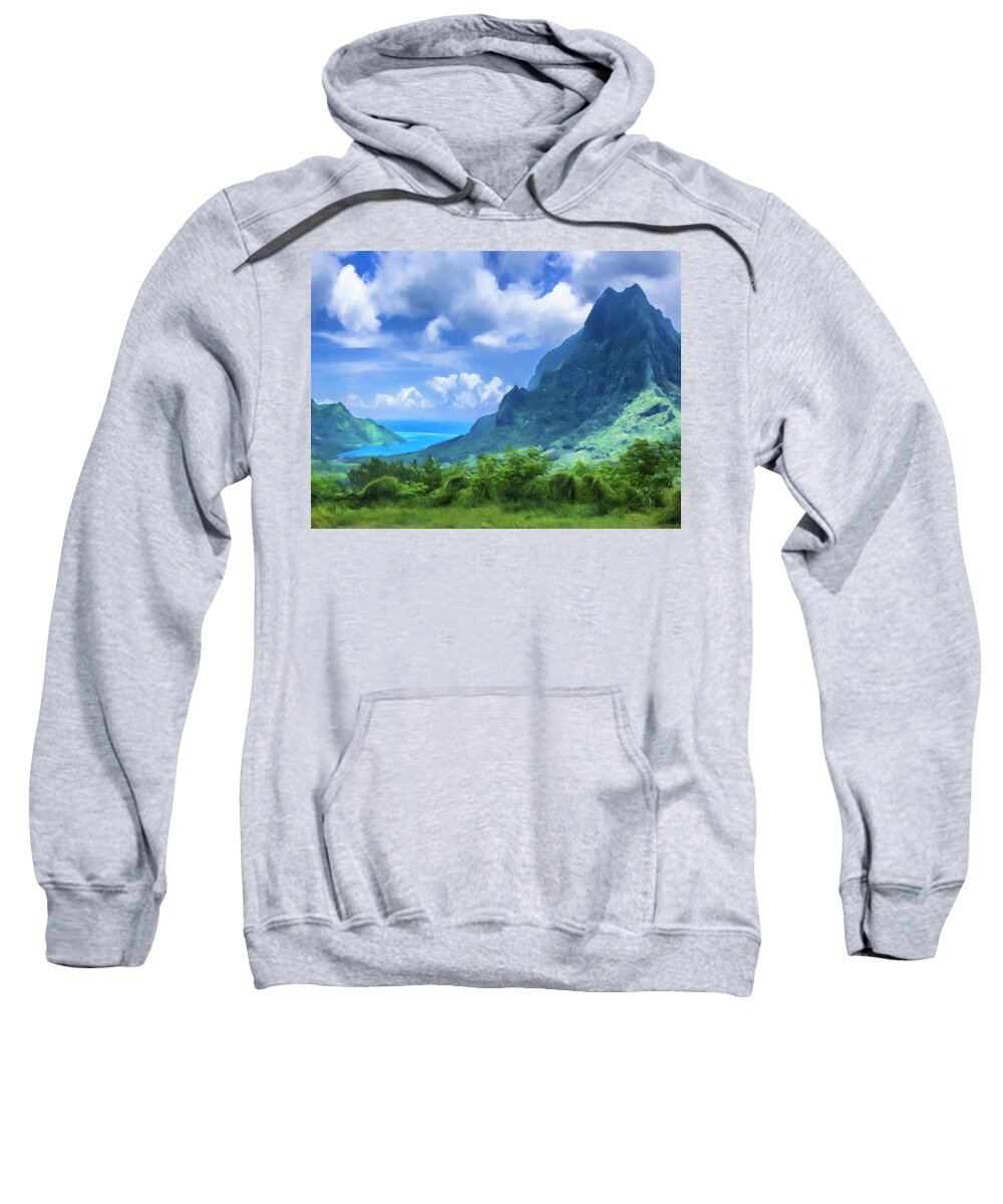Tahiti Sweatshirt featuring the painting View of Cook's Bay Mo'orea by Dominic Piperata
