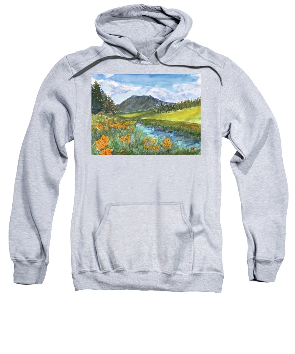 Arizona Sweatshirt featuring the painting View of the Peak by Cheryl Wallace